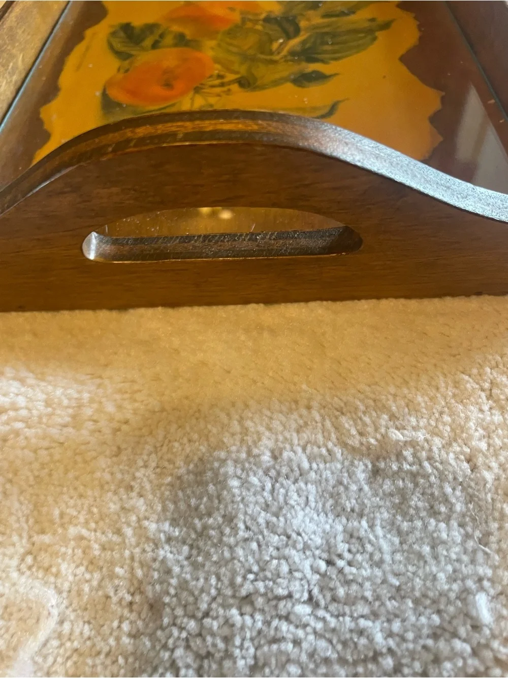 Wooden Serving Tray with Peach Artwork - Brown handcrafted